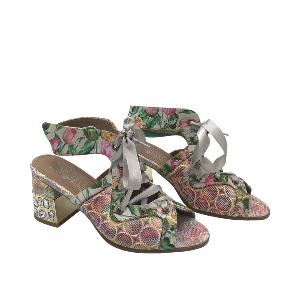 L'ARTISTE BUBBLY LACE UP SANDAL SHOES PINK GREEN 9