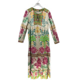 FARM RIO MAXI LONG SLEEVE DESIGNER DRESS CREAM MULTI MEDIUM