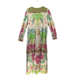 FARM RIO MAXI LONG SLEEVE DESIGNER DRESS CREAM MULTI MEDIUM