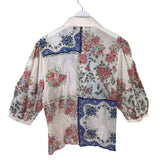 SISTER MARY FLORAL BALLOON 3/4 SLEEVE DESIGNER BLOUSE WHITE PINK MEDIUM