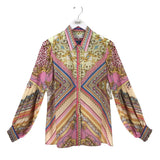 HALE BOB NWT$330 SILK PRINT LONG SLEEVE DESIGNER BLOUSE MULTI MEDIUM