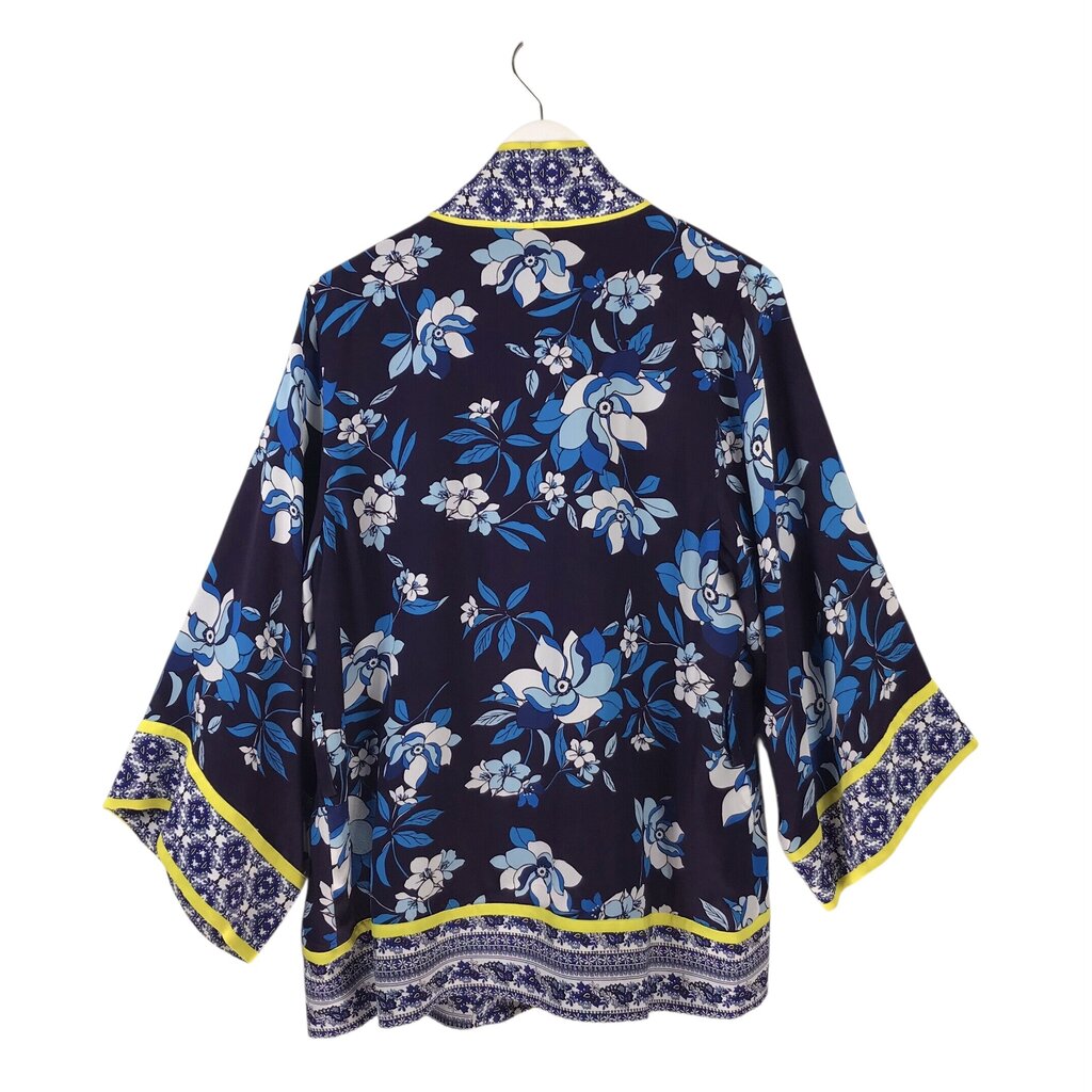 NWT$398 FLORAL TIE BELT DESIGNER KIMONO BLUE YELLOW S/M