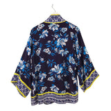 NWT$398 FLORAL TIE BELT DESIGNER KIMONO BLUE YELLOW S/M