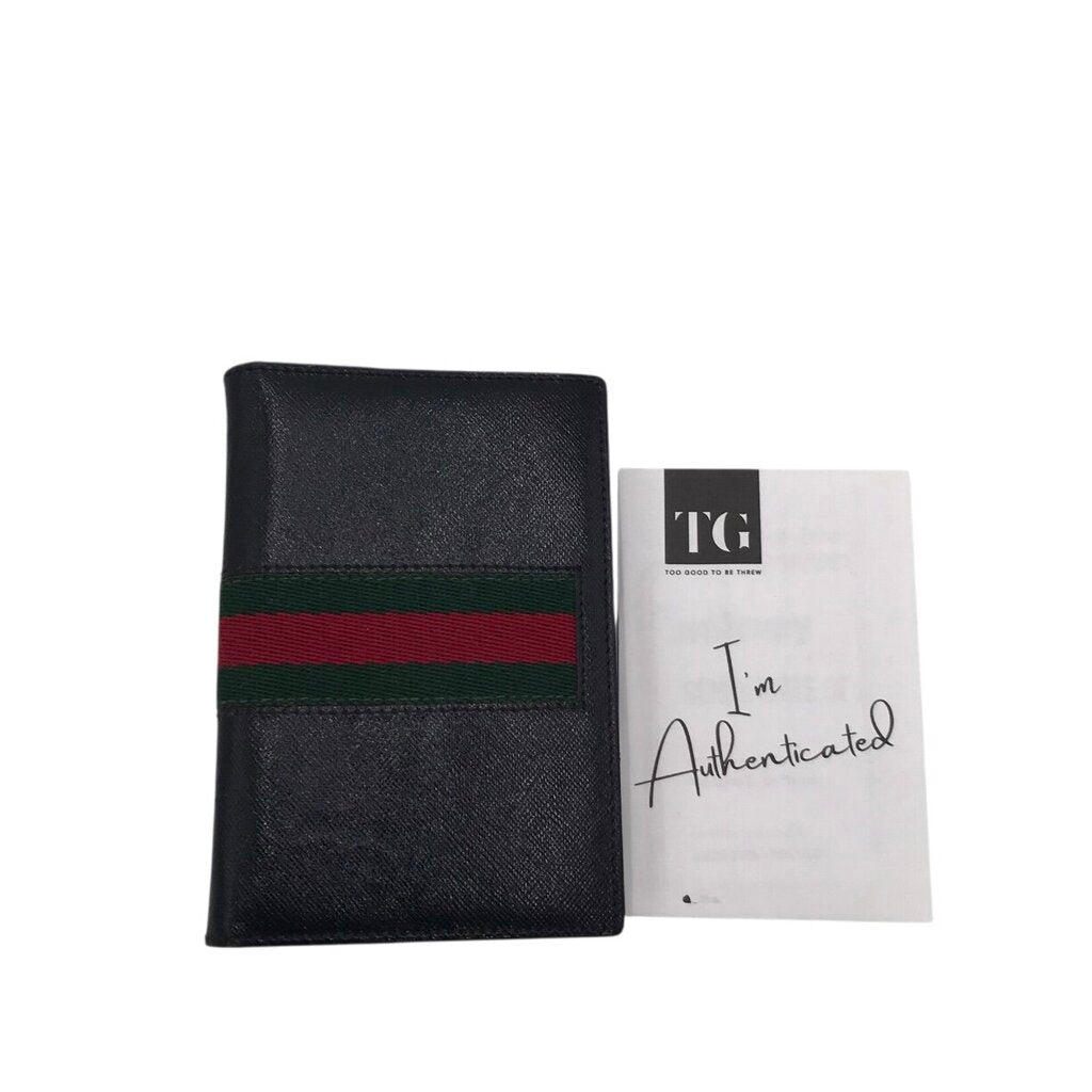 GUCCI VINTAGE LEATHER WEB NOTEBOOK/PLANNER LUXE WALLET BLACK