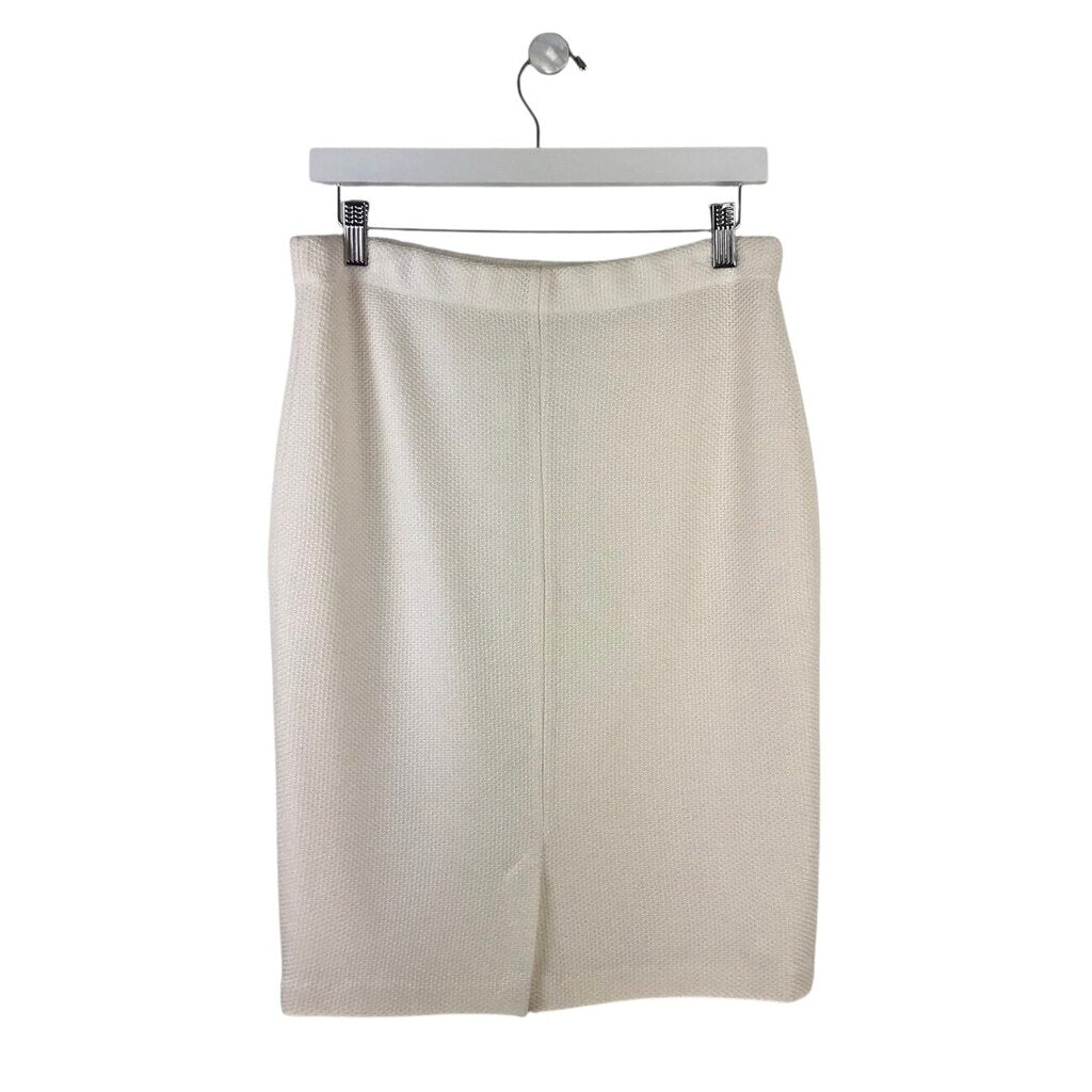 ST JOHN KNIT PENCIL DESIGNER SKIRT IVORY MEDIUM