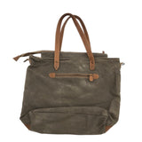RET$84 CANVAS/COWHIDE TOTE HANDBAG TAN BEIGE 13”x12”x3”