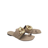 TORY BURCH FLAT SANDAL GOLD SNAKE DESIGNER SHOES TAUPE GOLD 7.5M