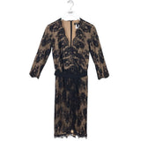 TADASHI SHOJI LACE BELTED 3/4 SLEEVE DESIGNER DRESS BLACK NUDE 6