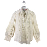 SUNDANCE EMBROIDERED RUFFLE TRIM BALLOON SLEEVE BLOUSE WHITE XSMALL