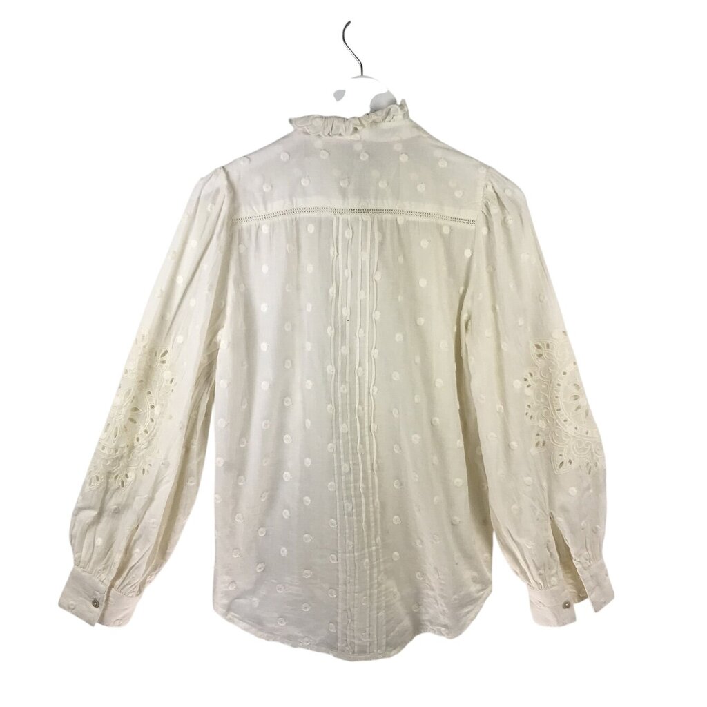 SUNDANCE EMBROIDERED RUFFLE TRIM BALLOON SLEEVE BLOUSE WHITE XSMALL