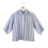 SPLENDID LINEN BLEND STRIPE 3/4 SLEEVE TOP BLUE WHITE SMALL