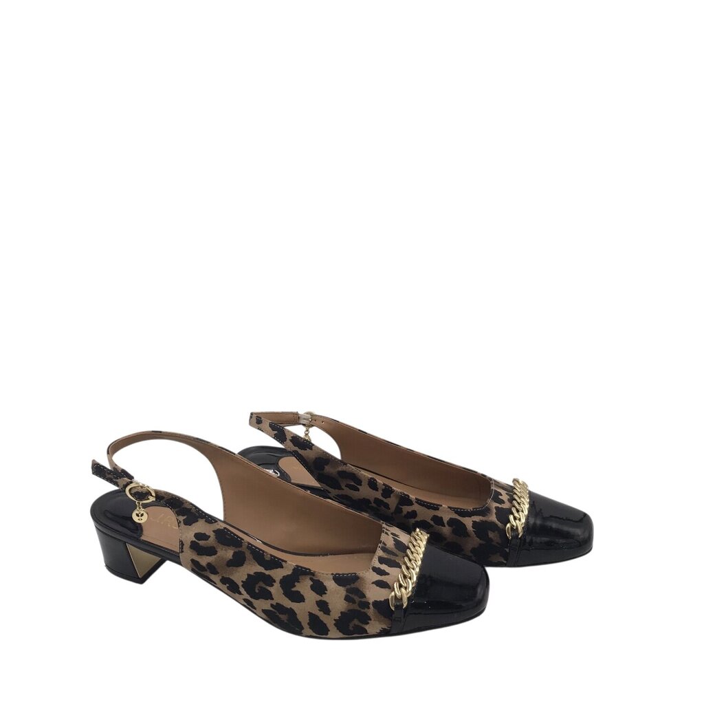 J. RENEE ANIMAL PRINT CAP TOE SLINGBACK SHOES BEIGE BLACK 10M