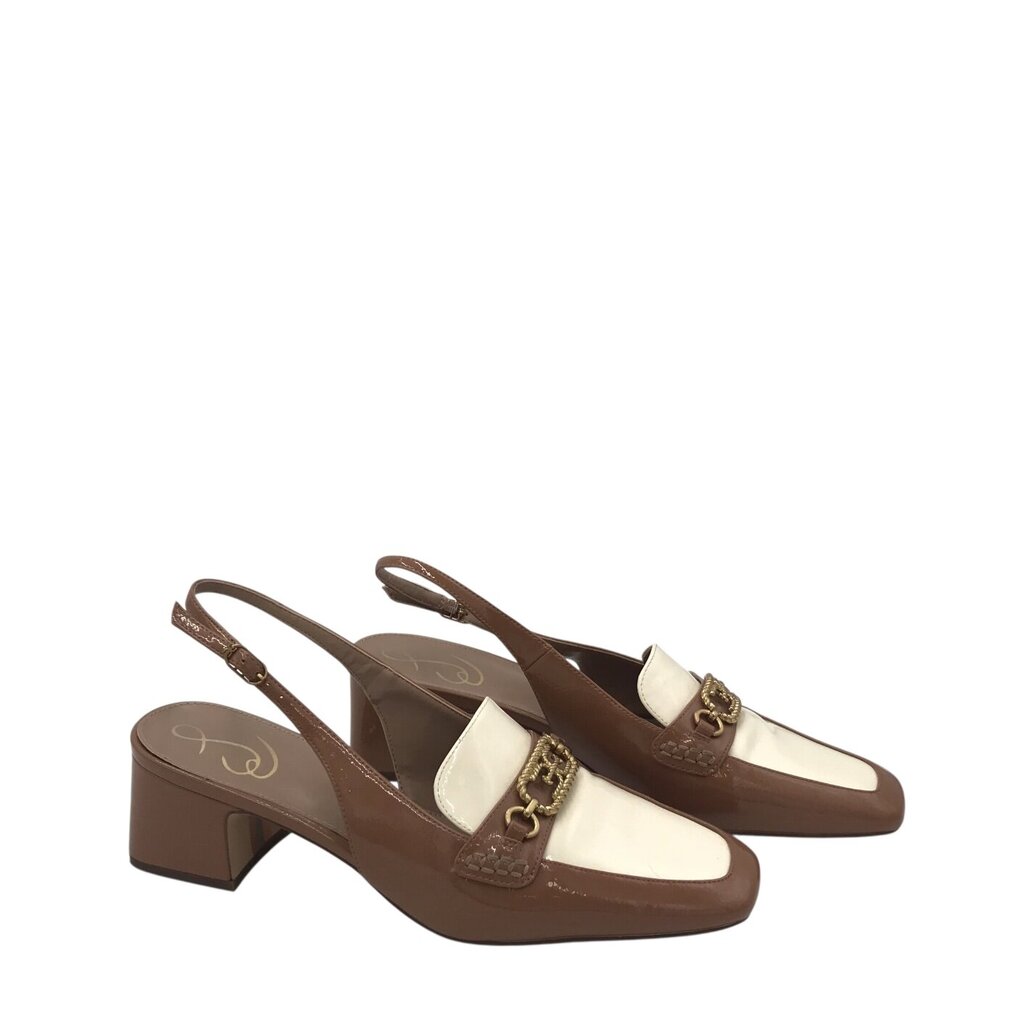 SAM EDELMAN RET$150 PATENT LOAFER SLINGBACK SHOES TAN WHITE 10M