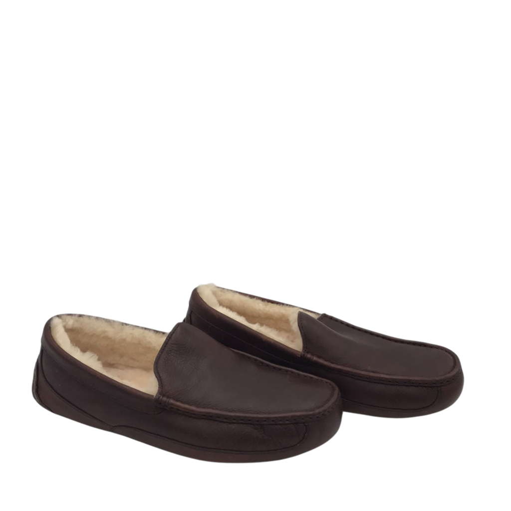 UGG LEATHER SHEEPSKIN SLIPPER MEN SHOE BROWN CREAM 11