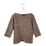 ST JOHN RET$595 ANIMAL PRINT DOLMAN SLEEVE DESIGNER TOP TAN BROWN MEDIUM