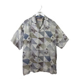 TOMMY BAHAMA 100% SILK SHORT SLEEVE MEN SHIRT GRAY BLUE LARGE