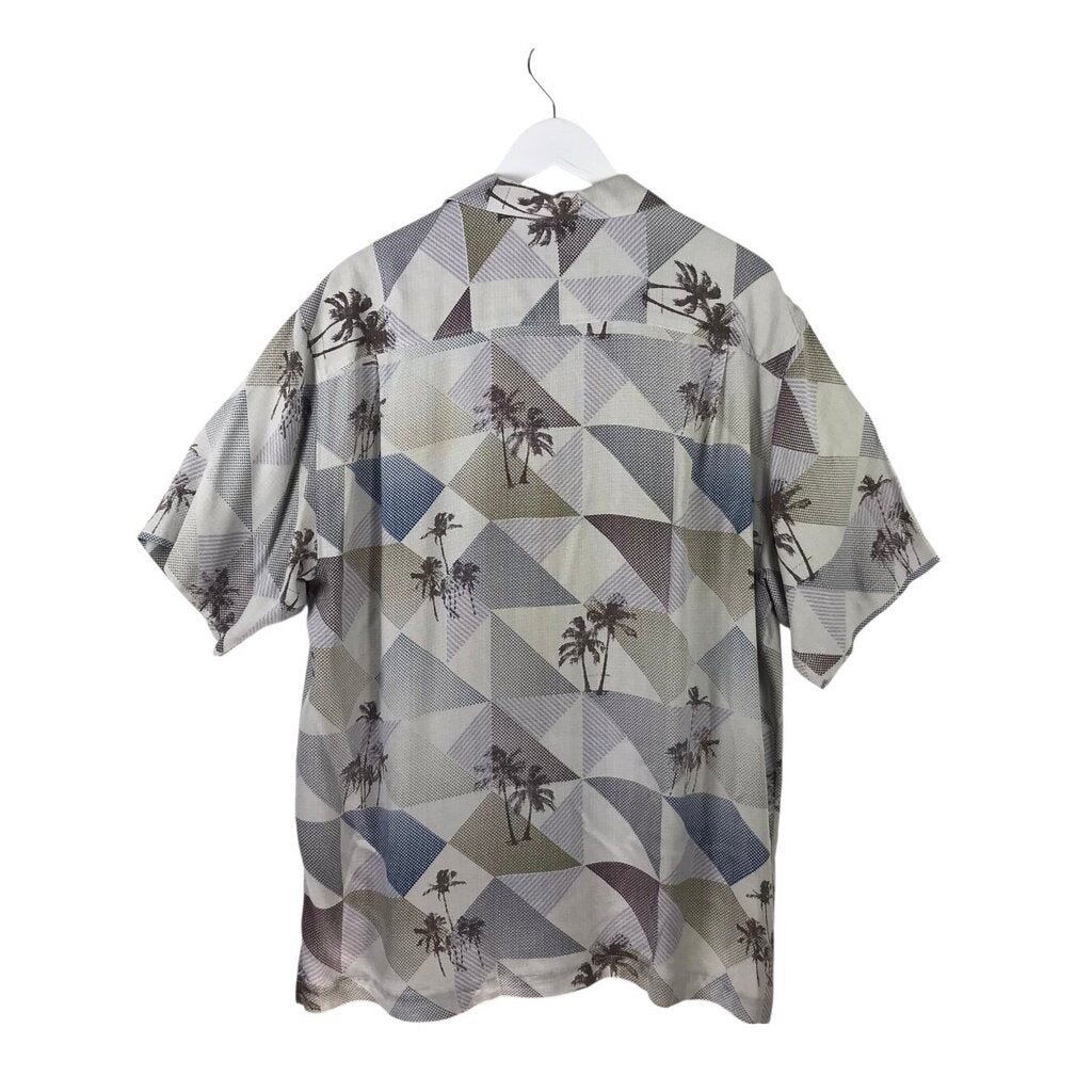 TOMMY BAHAMA 100% SILK SHORT SLEEVE MEN SHIRT GRAY BLUE LARGE