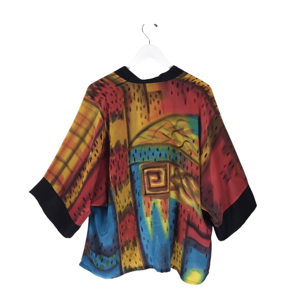 DILEMMA SILK OPEN FRONT DESIGNER KIMONO RED BLUE OS