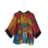 DILEMMA SILK OPEN FRONT DESIGNER KIMONO RED BLUE OS