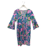 LILLY PULITZER 3/4 SLEEVE DESIGNER DRESS PINK BLUE MEDIUM