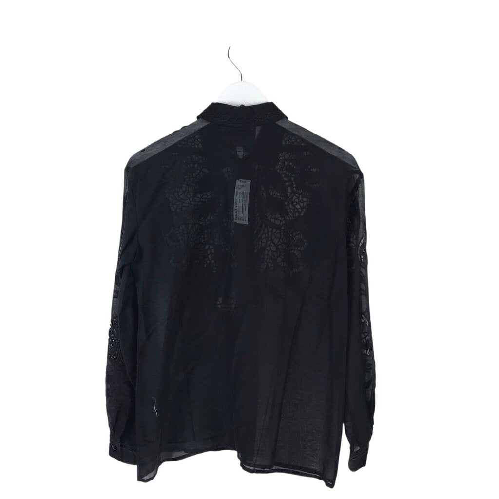 JOHNNY WAS NWT$248 SILK EMBROIDERED LONG SLEEVE DESIGNER BLOUSE BLACK XSMALL
