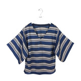 TRINA TURK SILK 3/4 SLEEVE DESIGNER TOP BLUE WHITE MEDIUM