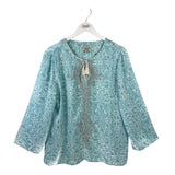 CHICO'S BEADED 3/4 SLEEVE TOP BLUE SILVER 2