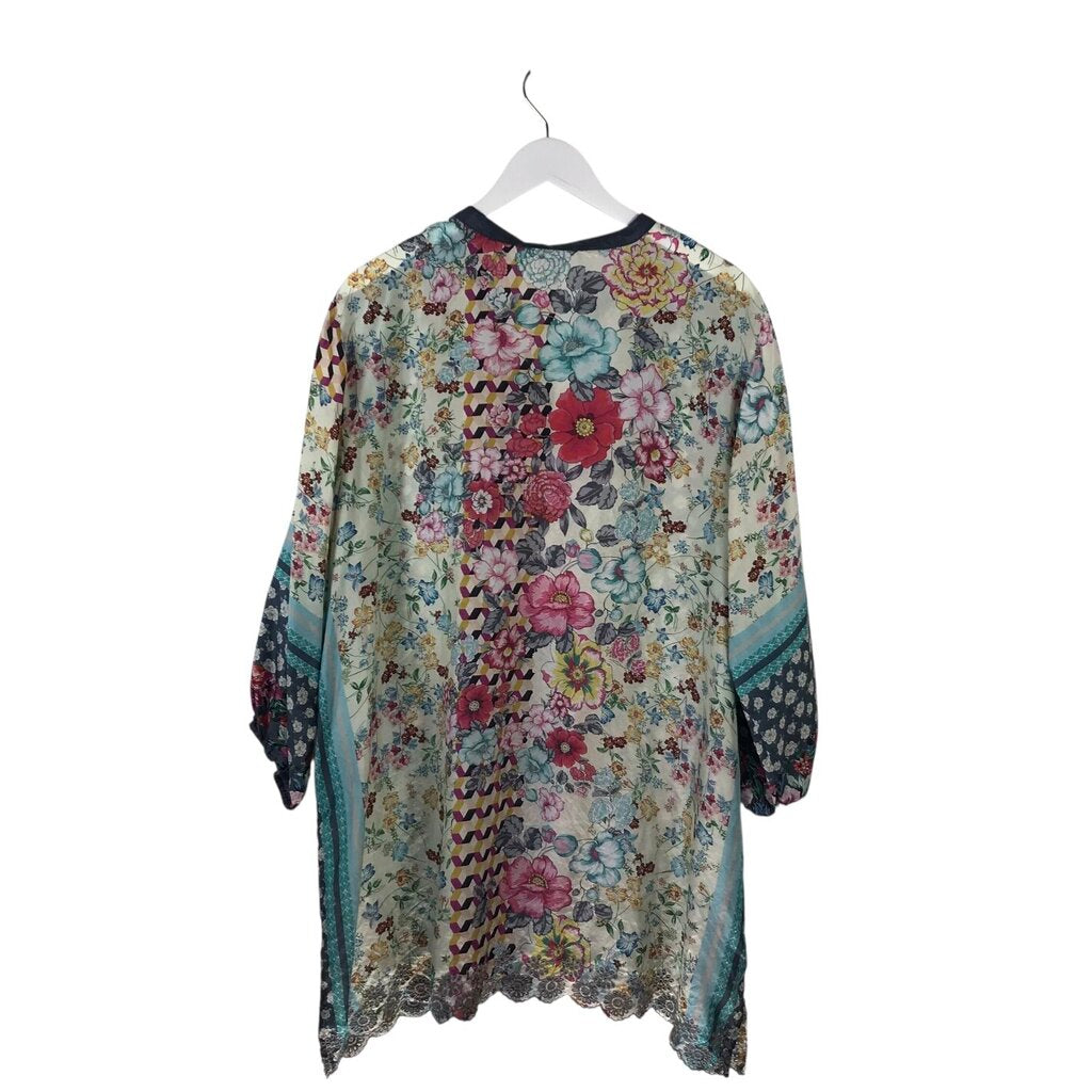 JOHNNY WAS SILK FLORAL LONG SLEEVE DESIGNER TOP MULTI XXLARGE