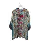 JOHNNY WAS SILK FLORAL LONG SLEEVE DESIGNER TOP MULTI XXLARGE