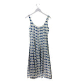 CHRISTIAN LACROIX LINEN MIDI DESIGNER DRESS WHITE BLUE SMALL