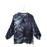 JOHNNY WAS SILK TIE DYE LONG SLEEVE DESIGNER TOP NAVY GREY XLARGE