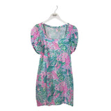 LILLY PULITZER PUFF SLEEVE MINI DESIGNER DRESS TEAL PURPLE SMALL