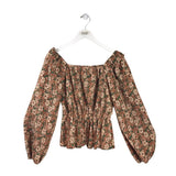 HAYDEN LOS ANGELES FLORAL LONG SLEEVE TOP BROWN GREEN SMALL