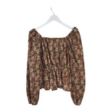 HAYDEN LOS ANGELES FLORAL LONG SLEEVE TOP BROWN GREEN SMALL