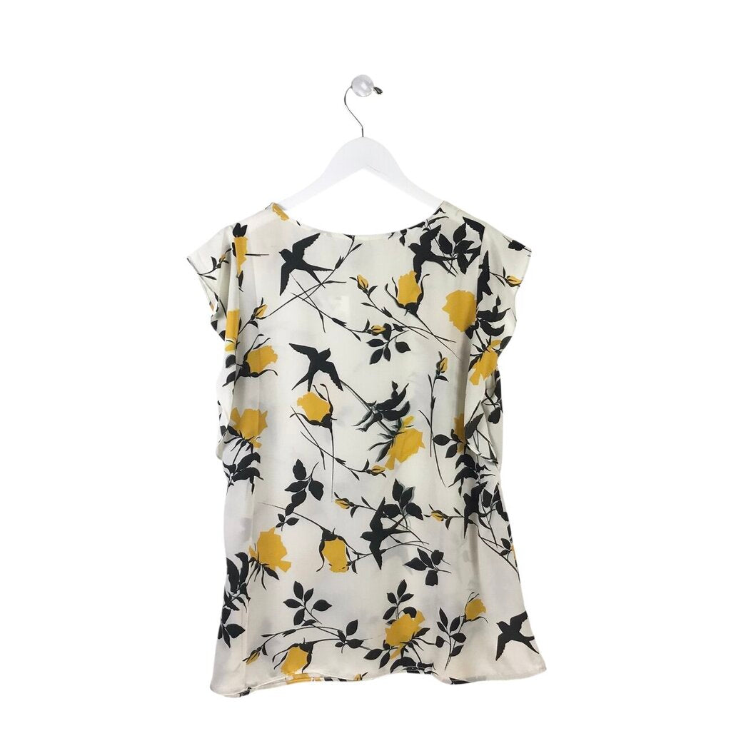CABI FLUTTER SLEEVE TOP WHITE YELLOW MEDIUM