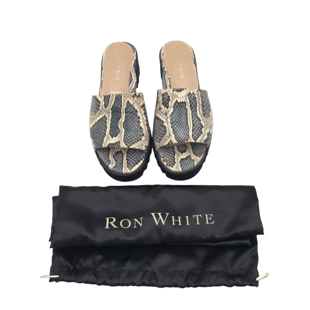 RON WHITE PYTHON SLIDE DESIGNER SHOES CREAM BLUE 38.5