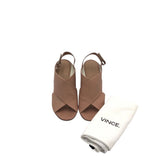 VINCE RET$395 LEATHER BLOCK HEEL DESIGNER SHOES BEIGE BROWN 7.5M