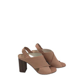 VINCE RET$395 LEATHER BLOCK HEEL DESIGNER SHOES BEIGE BROWN 7.5M