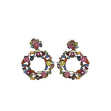 J. CREW RHINESTONE FLOWER DANGLE EARRINGS MULTI