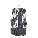 DIANE VON FURSTENBERG SILK BLEND PRINT SLEEVELESS DESIGNER TOP BLACK WHITE MEDIUM