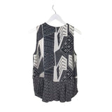 DIANE VON FURSTENBERG SILK BLEND PRINT SLEEVELESS DESIGNER TOP BLACK WHITE MEDIUM