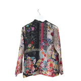JOHNNY WAS SILK FLORAL LONG SLEEVE DESIGNER BLOUSE WHITE MULTI XSMALL