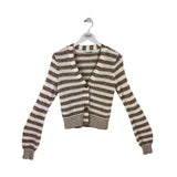 VERONICA BEARD LONG SLEEVE DESIGNER CARDIGAN BROWN WHITE XSMALL