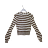 VERONICA BEARD LONG SLEEVE DESIGNER CARDIGAN BROWN WHITE XSMALL