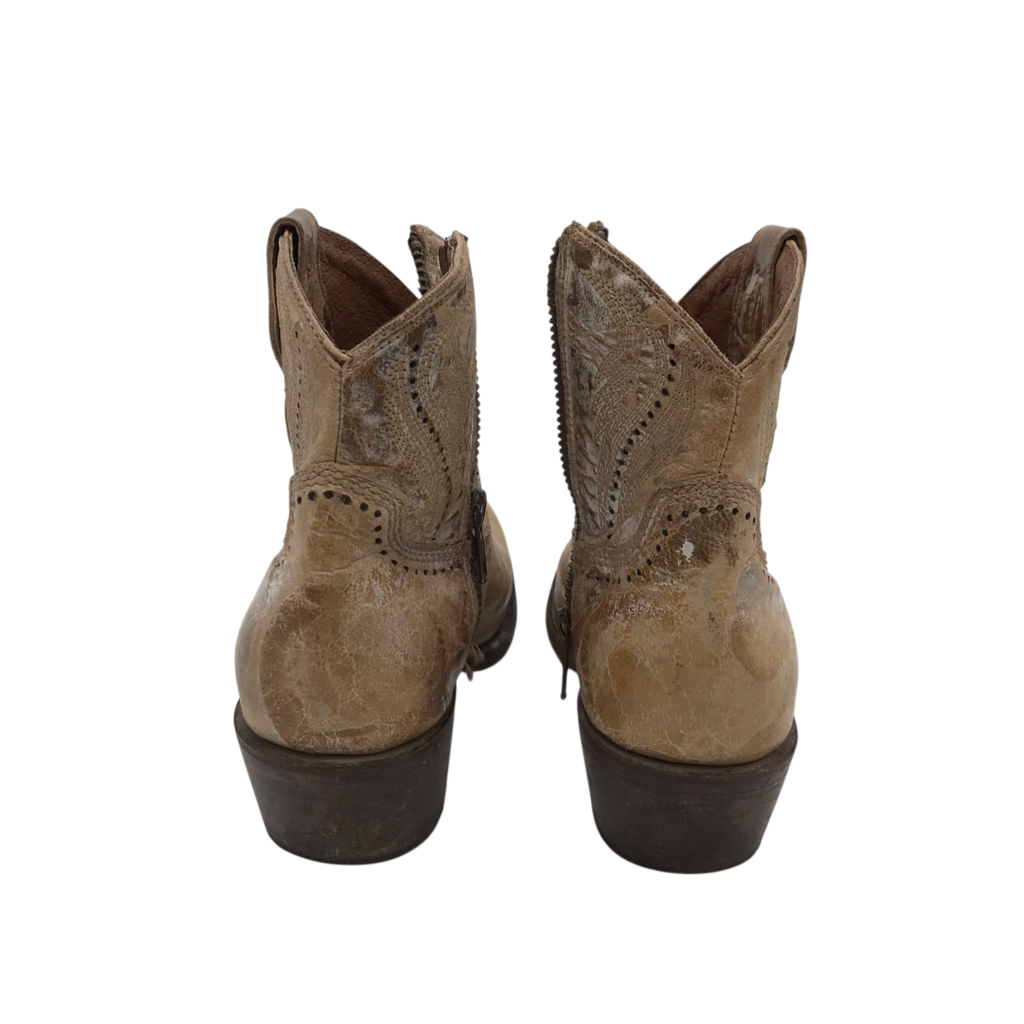 LUCCHESE ANKLE BOOTIE BOOTS TAN WHITE 7.5B