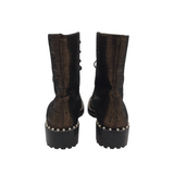 LACE UP BOOTIES PEARLS DESIGNER BOOTS BRONZE WHITE 7