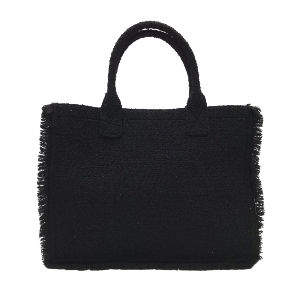 SANDRO RET$425 TWEED TOTE HANDBAG BLACK