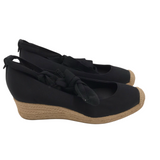 ESPADRILLE RIBBON ANKLE DESIGNER SHOES BLACK TAN 5.5