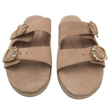 STUART WEITZMAN SUEDE 2-BUCKLE SLIDE SHOES CREAM 8B