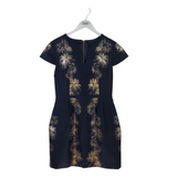 TED BAKER CAP SLEEVE DESIGNER DRESS NAVY GOL 8/10